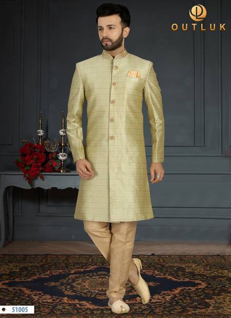 Pista Colour Heavy Designer Wedding Wear Sherwani Groom Latest Collection 51005